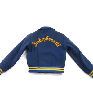 Letterman Varsity Jacket Chain-Stitched Wool Bishop Conwell Navy Blue Sz S 1980s
